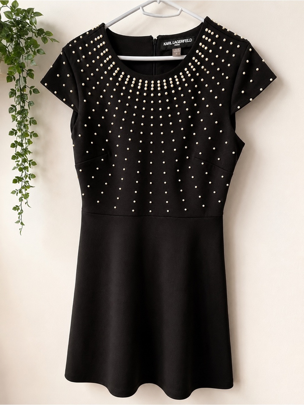 Karl Lagerfeld Black Dress with Ivory Stud Detail